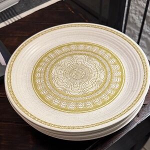 5 Vintage MCM Large Fransican Hacienda Green Dinner Plates earthenware